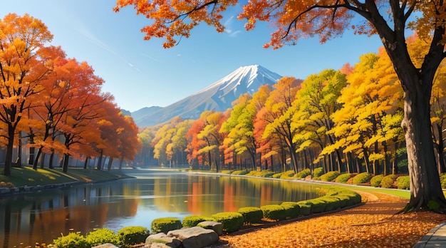 Paisaje de hojas de arce rojas en el parque de otoño