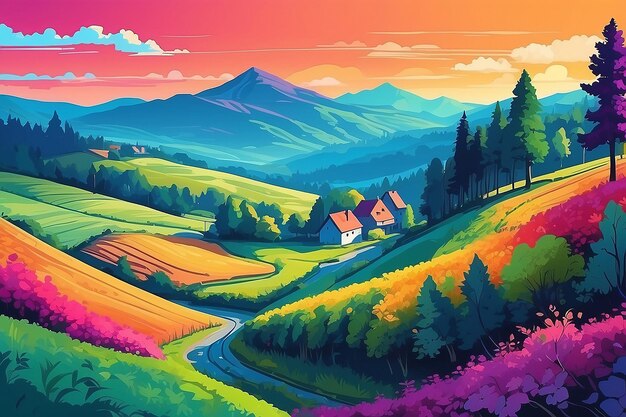 Paisaje con Hugeln y Weinbergen Color brillante Generativo ai