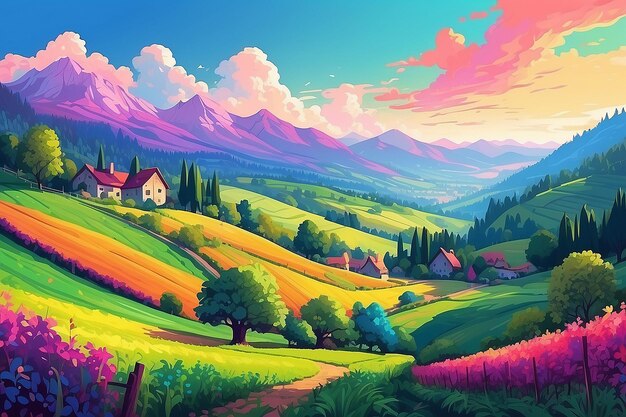 Paisaje con Hugeln y Weinbergen Color brillante Generativo ai