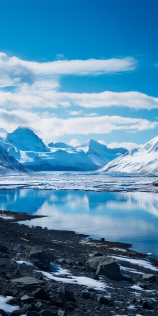 Foto paisaje impresionante de 8k de resolución lago azul montañas nevadas y icebergs