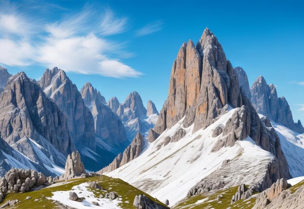 Foto un paisaje impresionante de los picos pedregosos y nevados