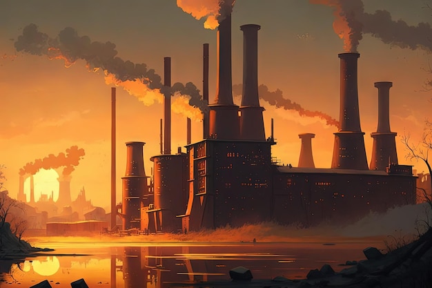 Paisaje industrial Fumar Fábrica Pipas Edificios de fábrica Industrial Resumen Generativo AI Ilustración