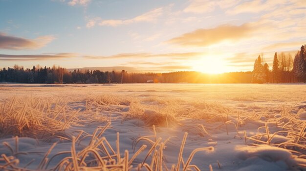 El paisaje invernal de Amberlight Un campo congelado de ensueño en la Finlandia rural