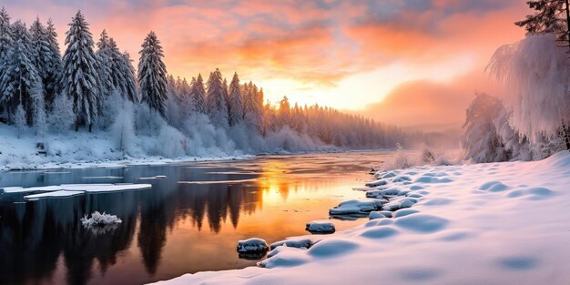 Foto paisaje invernal con bosque