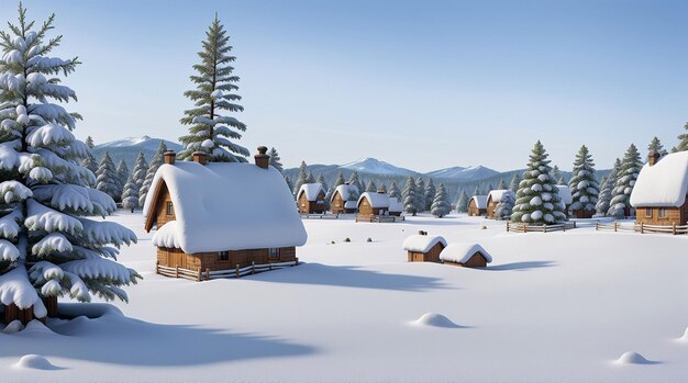 Paisaje invernal con cabañas ventisqueros y abetos