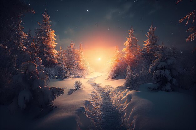 paisaje invernal cubierto de nieve con luz brillante