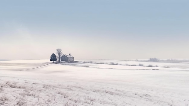 Un paisaje invernal minimalista con un campo nevado y un horizonte lejano generado por IA