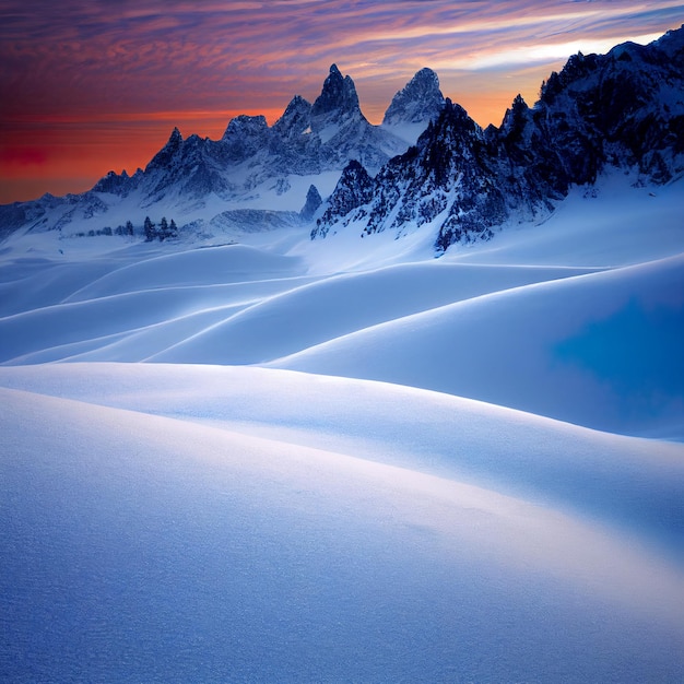 Paisaje invernal de montaña Montañas cubiertas de nieve