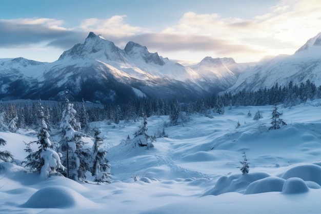 Paisaje invernal con montañas cubiertas de nieve