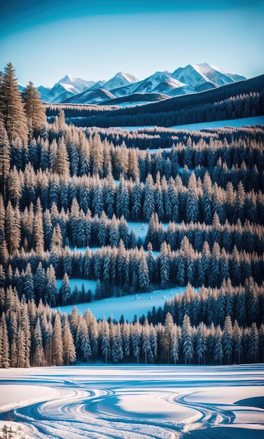 Paisaje invernal montañas IA generativa