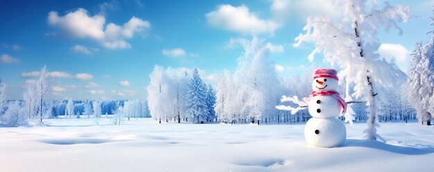 Foto paisaje invernal con muñeco de nieve generado por ia