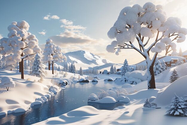 Paisaje invernal nevado en 3D