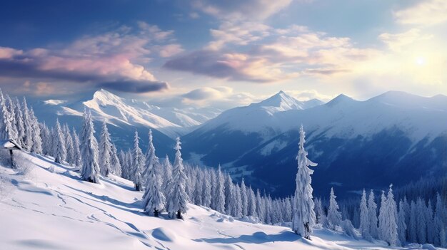 paisaje invernal nevado de las montañas de los Cárpatos