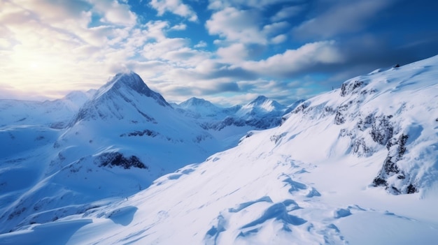 Paisaje de invierno en el acantilado de la montaña de nieve