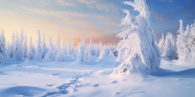 paisaje de invierno con árboles cubiertos de nieve IA generativa