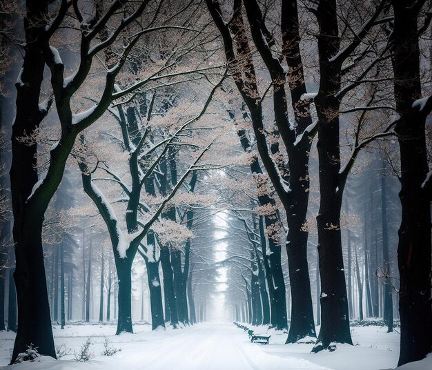 Paisaje de invierno con árboles cubiertos de nieve