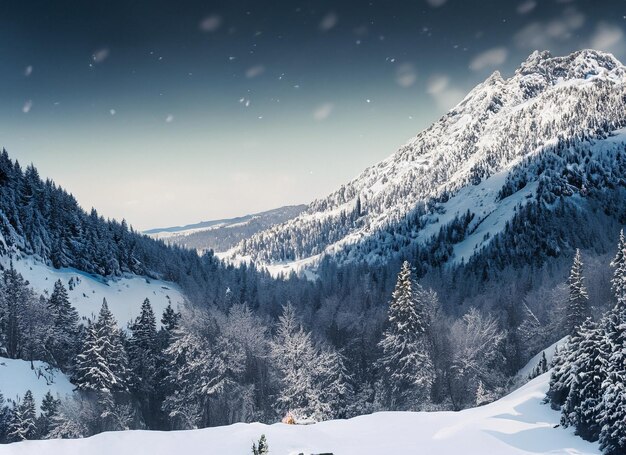 Foto paisaje de invierno montañas majestuosas nieve en los árboles