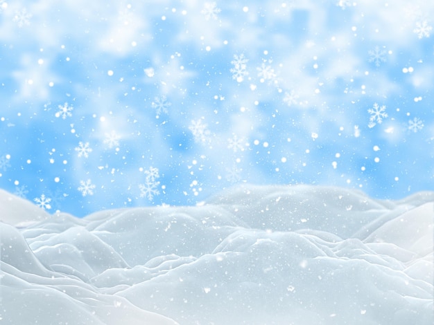 Paisaje de invierno de Navidad 3D con nieve que cae