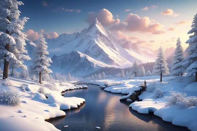 Paisaje de invierno nevado 3d