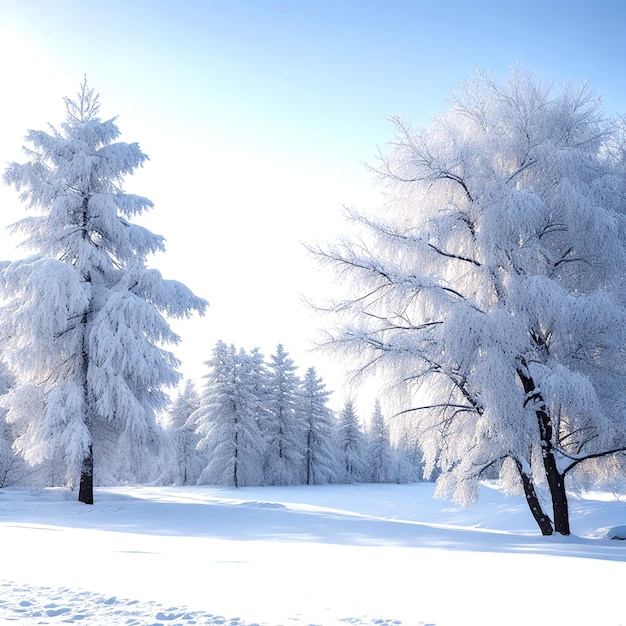 Paisaje de invierno con nieve y árboles generados por Ai