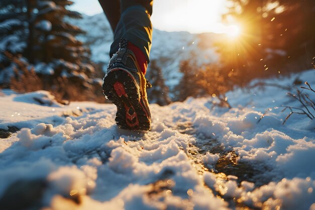 Paisaje de invierno con nieve y personas explorando