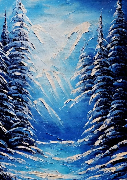 Paisaje de Invierno Pintura Nieve y Bosque Árbol