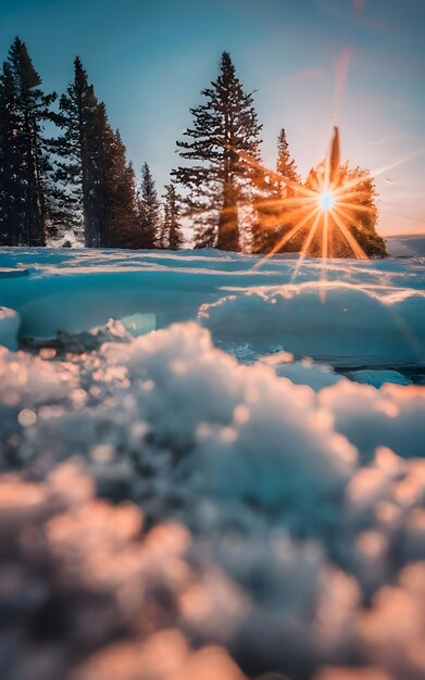 paisaje de invierno púrpura con puesta de sol Ideograma Ai generado