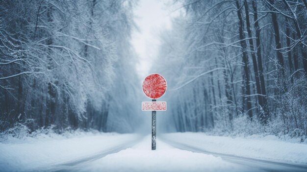 paisaje de invierno rojo con árboles cubiertos de nieve en el bosque