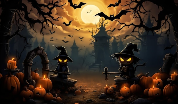 Paisaje irreal y fantástico de Halloween generado por IA