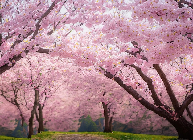 un paisaje de jardín de flores de cerezo