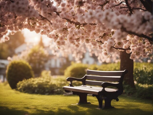 Paisaje de jardín con flores de cerezo