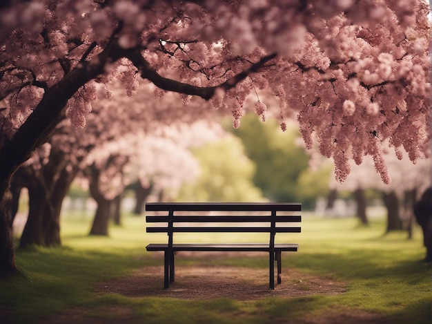 Paisaje de jardín con flores de cerezo