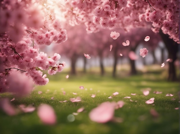 Paisaje de jardín con flores de cerezo