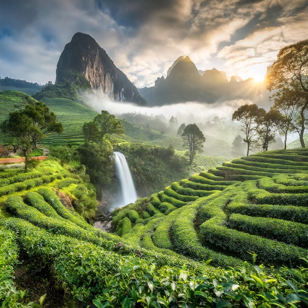 paisaje y jardín de té