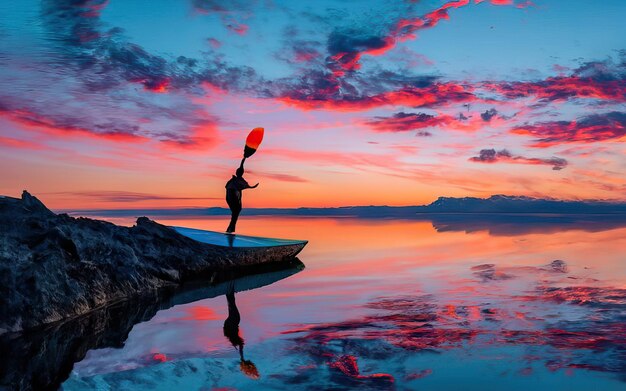 Paisaje con lago y kayak