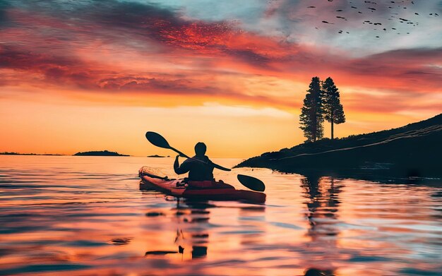 Foto paisaje con lago y kayak