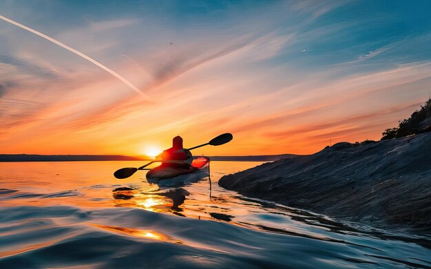 Paisaje con lago y kayak