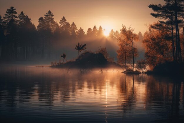 Foto paisaje de un lago místico con una pequeña isla