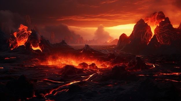 El paisaje de la lava del volcán