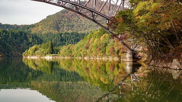 Paisaje de la línea Tadami en Fukushima, Japón