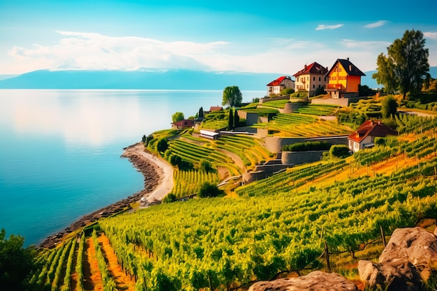 Foto paisaje de un lugar pintoresco cerca de los viñedos