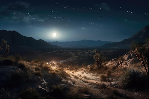 Un paisaje con una luna en el cielo