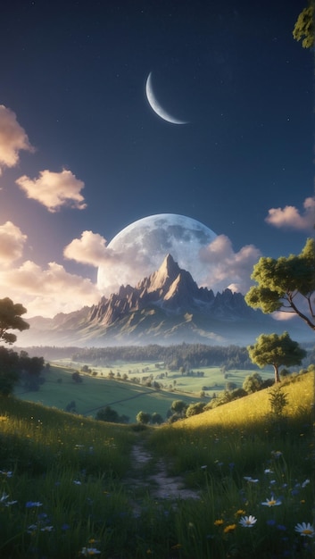 Paisaje bajo la luna