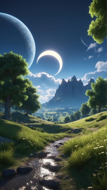 Paisaje bajo la luna