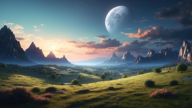 Paisaje bajo la luna