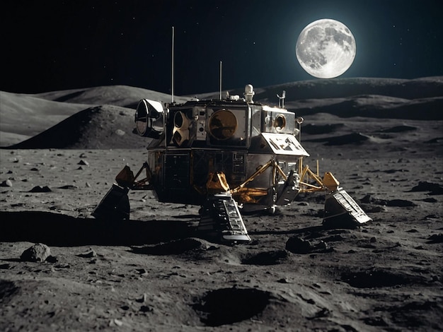 paisaje lunar con una nave espacial
