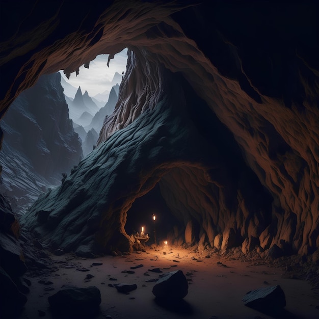 Foto paisaje mágico dentro de la cueva color oscuro toma de respiración fotográfica realista