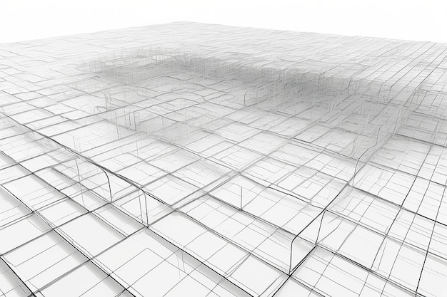 Paisaje de marco de alambre de tecnología cuadrícula de perspectiva vectorial malla de espacio digital sobre un fondo blanco