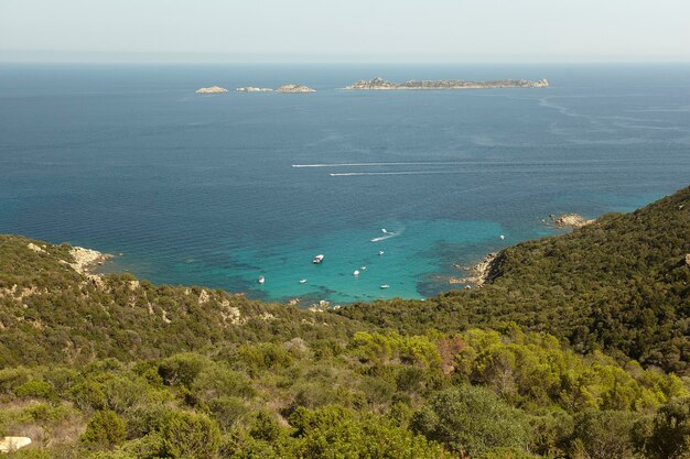 Foto paisaje marino de la costa sur de cerdeña con en primer plano