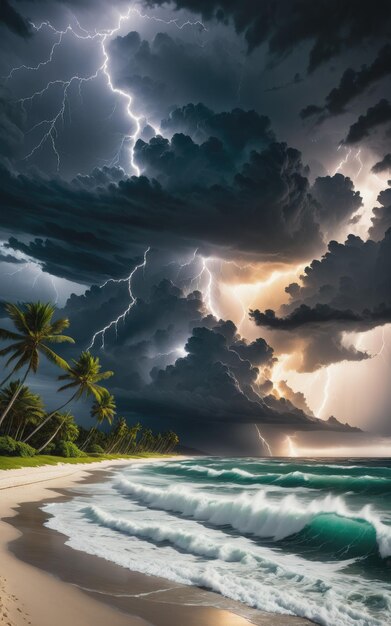 Foto un paisaje marino dramático durante una tormenta en la playa